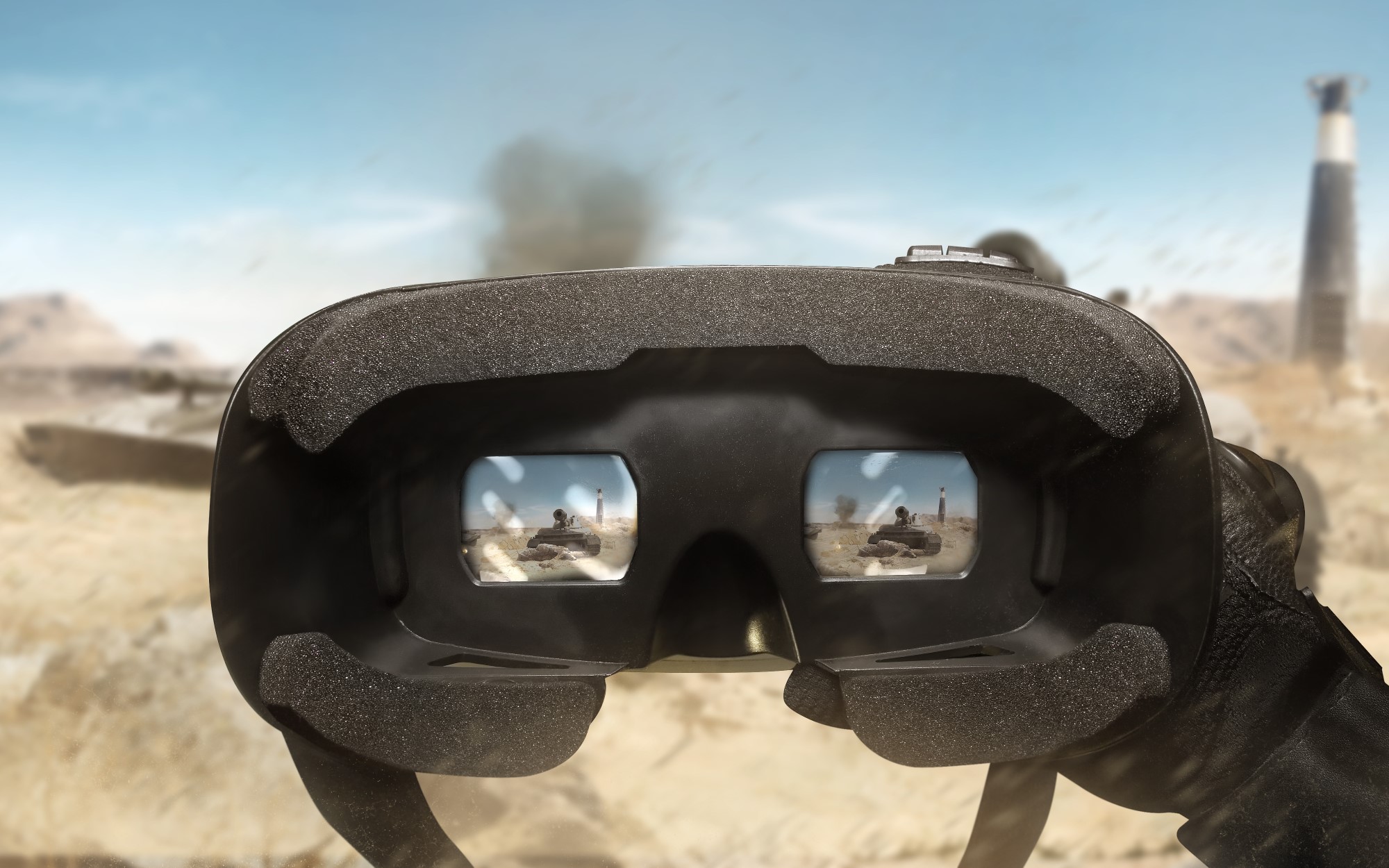 military scene looking through virtual reality headset