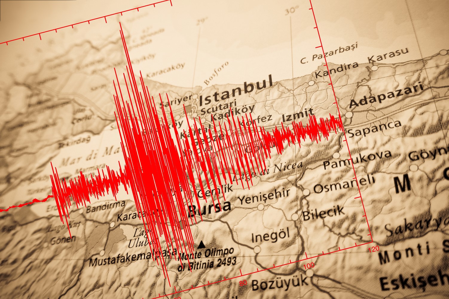 seisometer over a map of Turkey