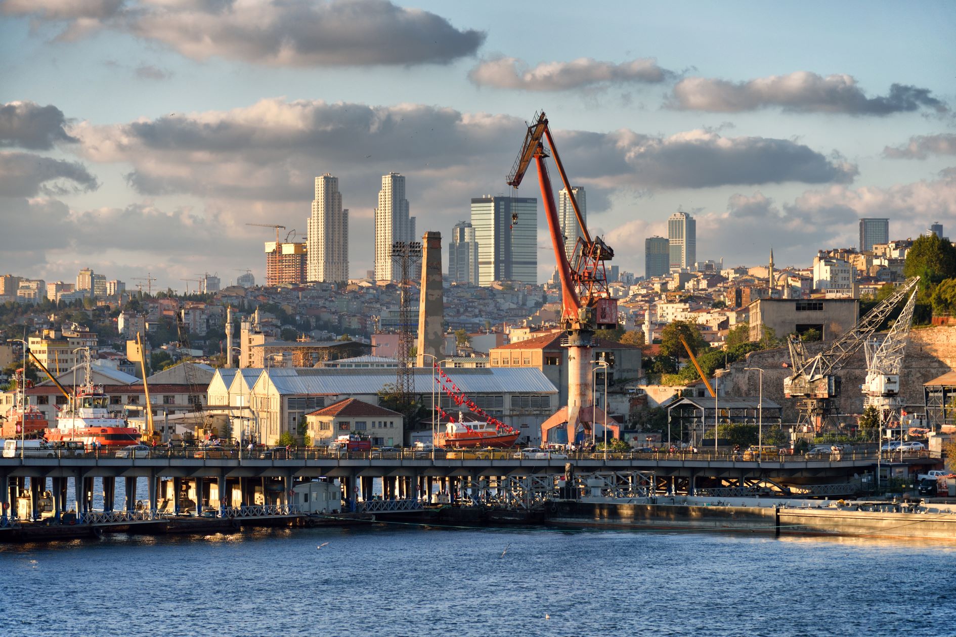 view over the port of Istanbul showing industrial activity