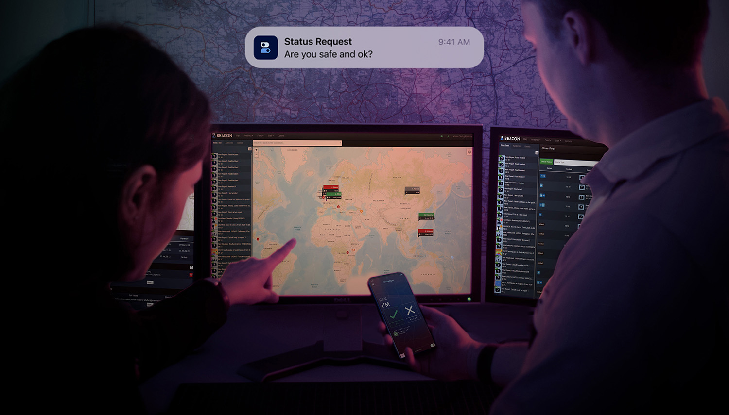 BEACON dashboard and app being used by two people.