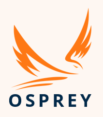 Orange image of a bird with blue lettering underneath reading 'OSPREY'